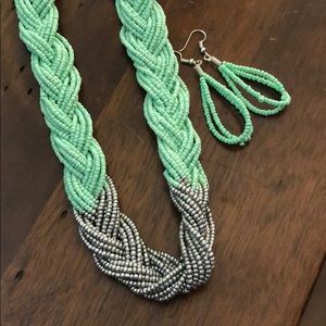 NWOT Mint and Silver Necklace and Earring Set